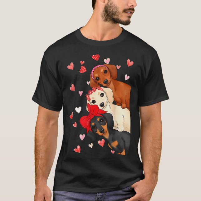 Camiseta Valentine’s Day Dog Cute Dachshund Dogs For Dog Mo (Anverso)