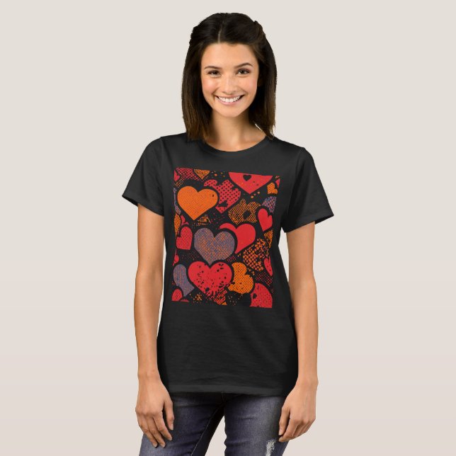 Camiseta Valentine’s Day Heart Pattern – Retro Pop Art (Anverso completo)