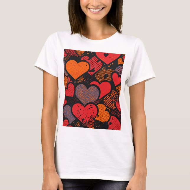 Camiseta Valentine’s Day Heart Pattern – Retro Pop Art (Anverso)