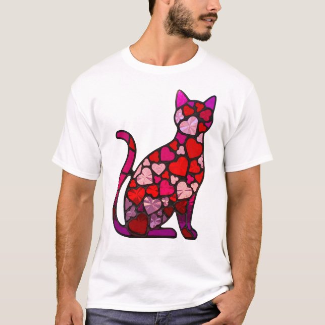Camiseta Valentine Stained Glass Cat Heart | Retro Mosaic  (Anverso)