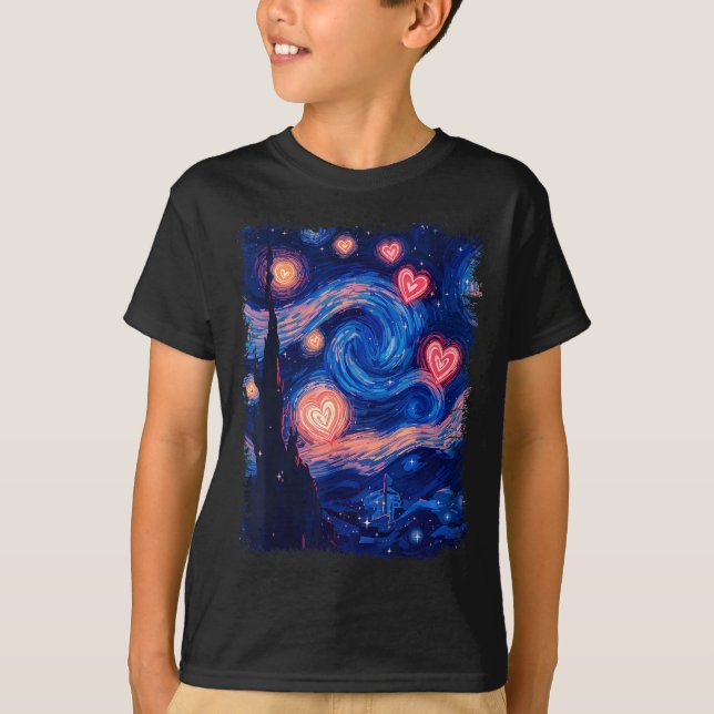Camiseta Valentine Van Gogh Starry Night Heart Matching Cou (Anverso)