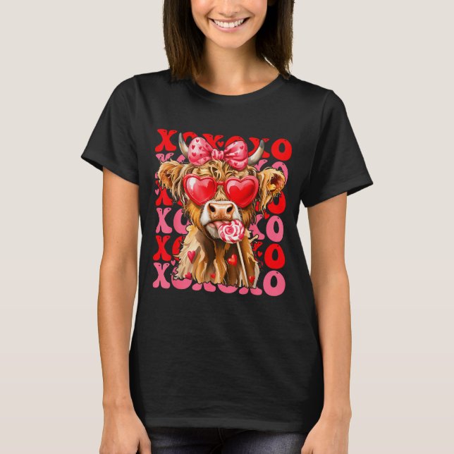 Camiseta Valentine Xoxo Highland Cow Cute Coquette Bow West (Anverso)