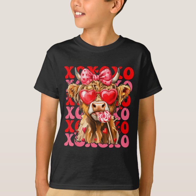 Camiseta Valentine Xoxo Highland Cow Cute Coquette Bow West (Anverso)