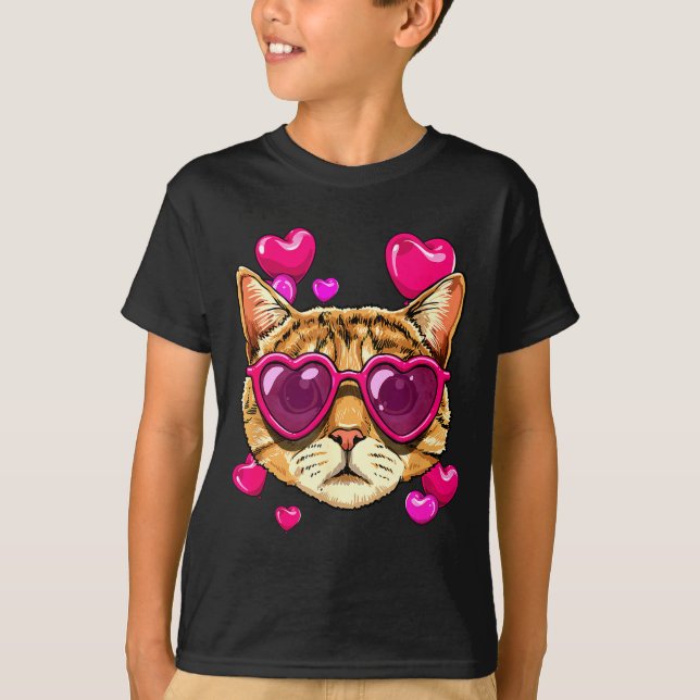 Camiseta Valentines Ca Kitten Wearing Sungl Heart Cat Lover (Anverso)