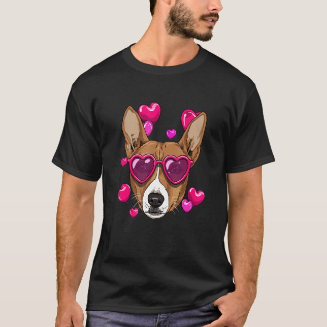 Camiseta Valentines Day African Basenji Heart Couples Puppy (Anverso)