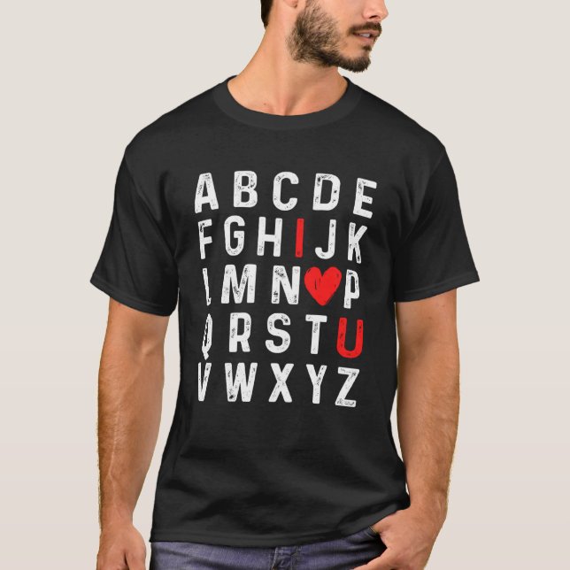 Camiseta Valentines Day Alphabet ABC I Love You Red Heart (Anverso)
