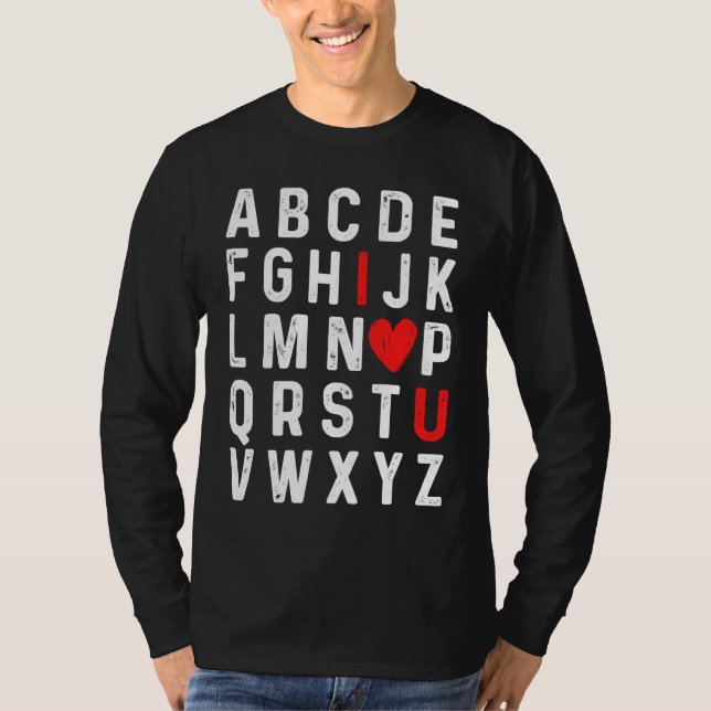 Camiseta Valentines Day Alphabet ABC I Love You Red Heart (Anverso)