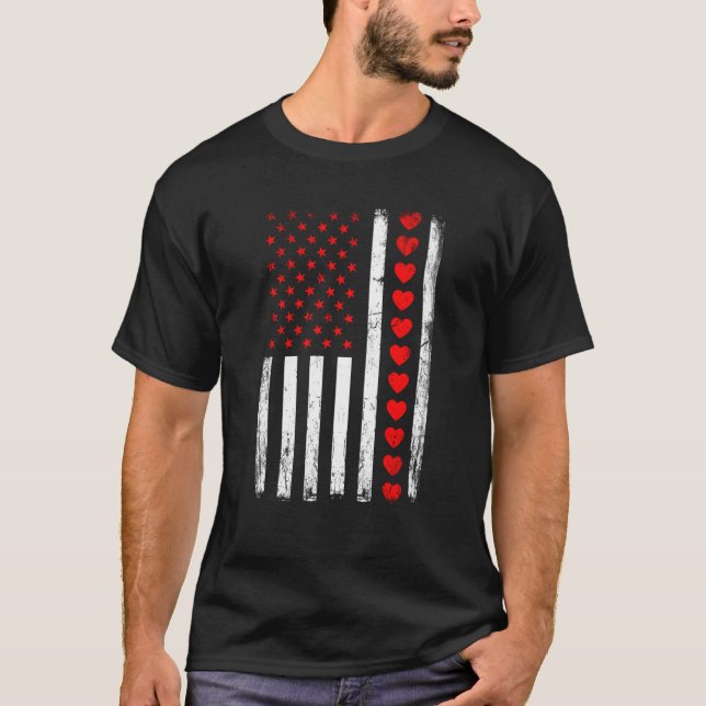 Camiseta Valentines Day American Flag Hearts Him Her Boys G (Anverso)
