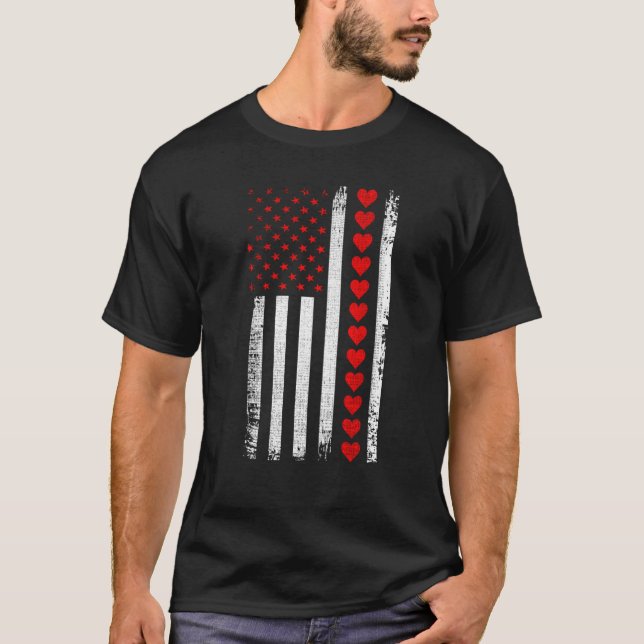 Camiseta Valentines Day American Flag Hearts Him Her Boys G (Anverso)