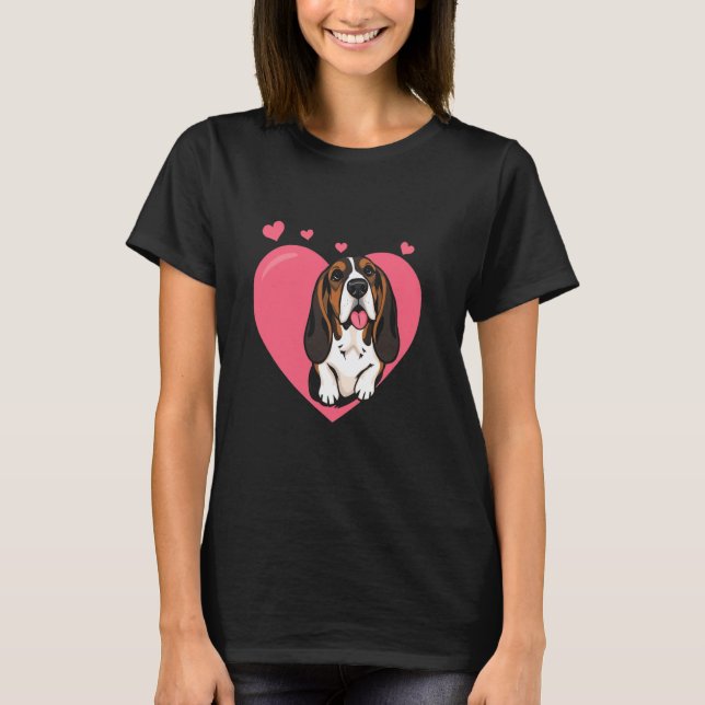 Camiseta Valentine's Day Basset Hound Heart (Anverso)