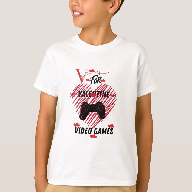 Camiseta Valentines Day Boys Kids Son V Is For Video Games (Anverso)