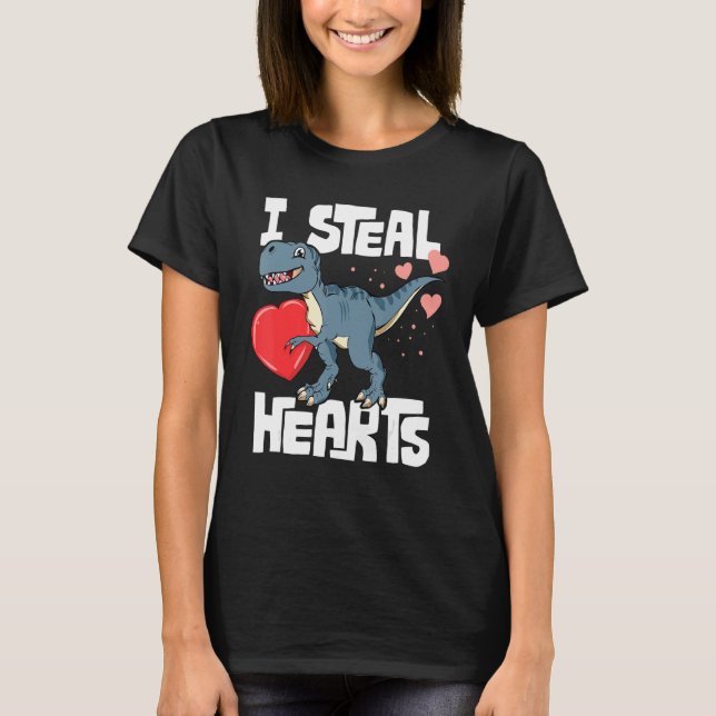 Camiseta Valentines Day Boys T Rex Dinosaur I Steal Hearts (Anverso)