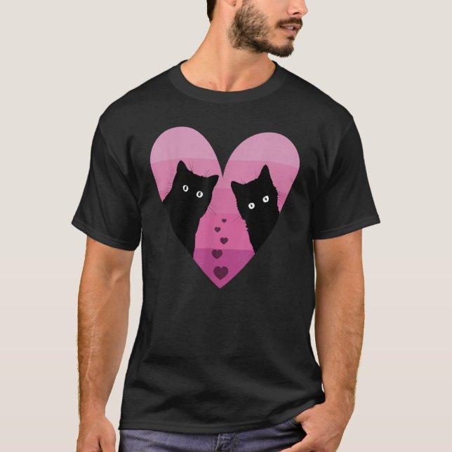 Camiseta Valentines Day Cat Couple Heart Retro Girlfriend C (Anverso)