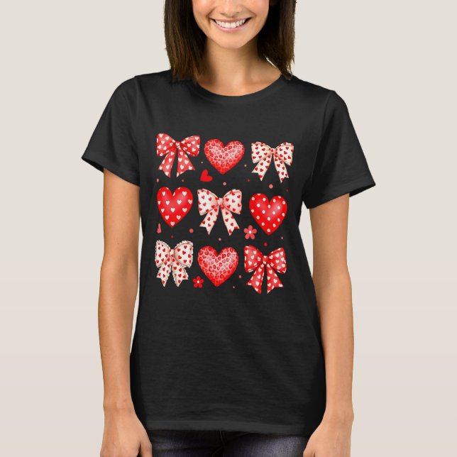 Camiseta Valentines Day Coquette Bow Hearts Leopard Women G (Anverso)