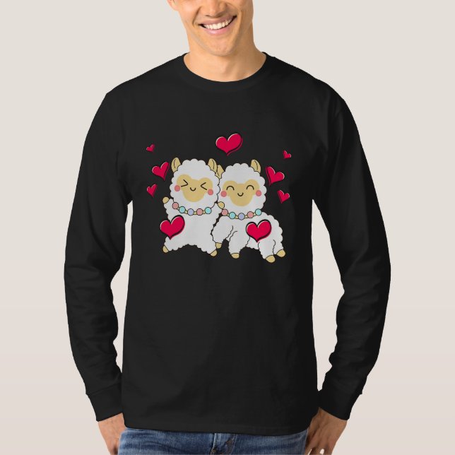 Camiseta Valentines Day Cute Alpaca  Boyfriend Girlfriend (Anverso)