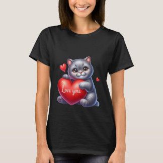 Camiseta Valentine's Day Cute Cat Hearts Balloons Art ✨🐱🎈