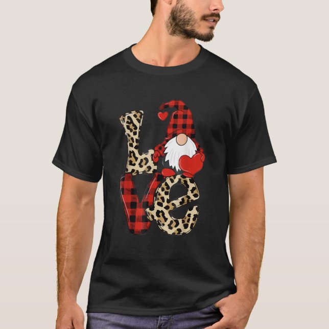 Camiseta Valentines Day Cute Love Heart Gnome Leopard Cheet (Anverso)