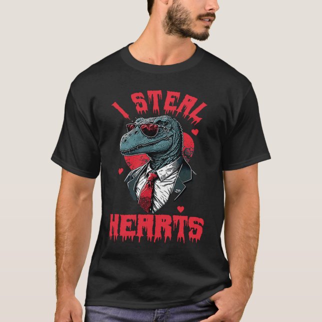 Camiseta Valentine's Day Dinosaur I Steal Hearts Boys Men L (Anverso)