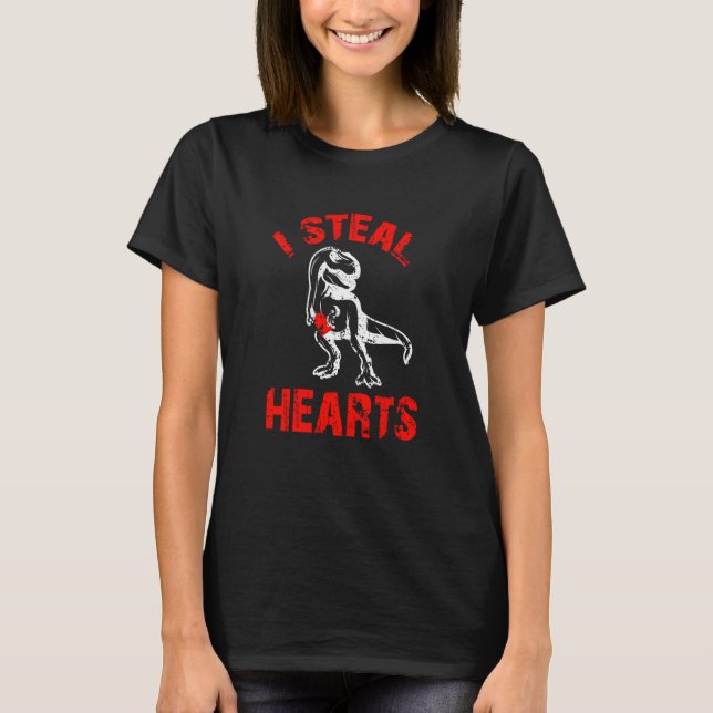 Camiseta Valentines Day Dinosaur I Steal Hearts Boys Men Lo (Anverso)