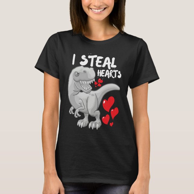 Camiseta Valentines Day Dinosaur I Steal Hearts Boys Men Lo (Anverso)