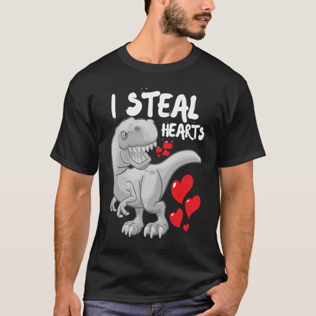 Camiseta Valentines Day Dinosaur I Steal Hearts Boys Men Lo (Anverso)