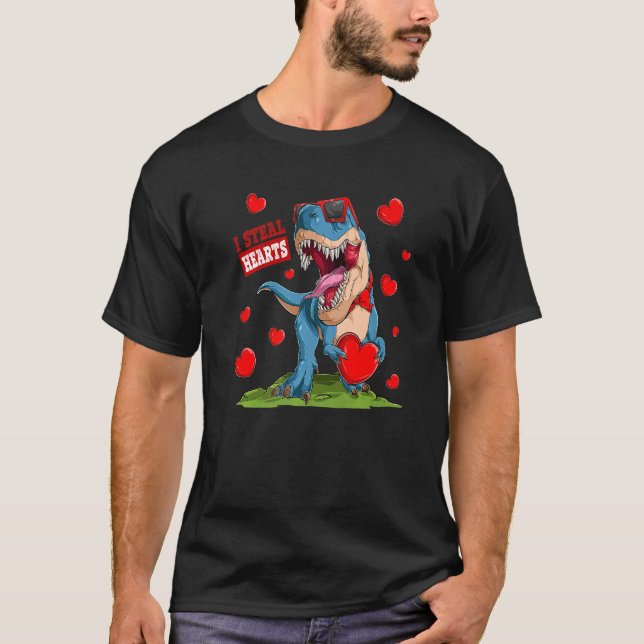Camiseta Valentines Day Dinosaur I Steal Hearts Boys Men Lo (Anverso)