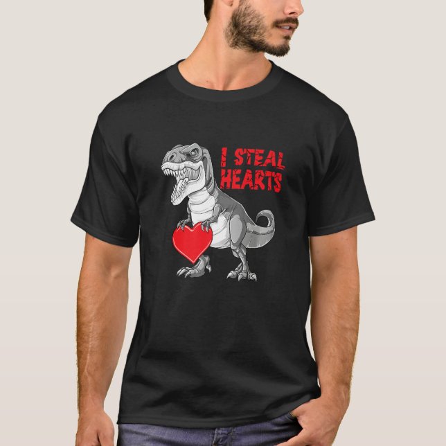Camiseta Valentines Day Dinosaur I Steal Hearts Boys Men Lo (Anverso)