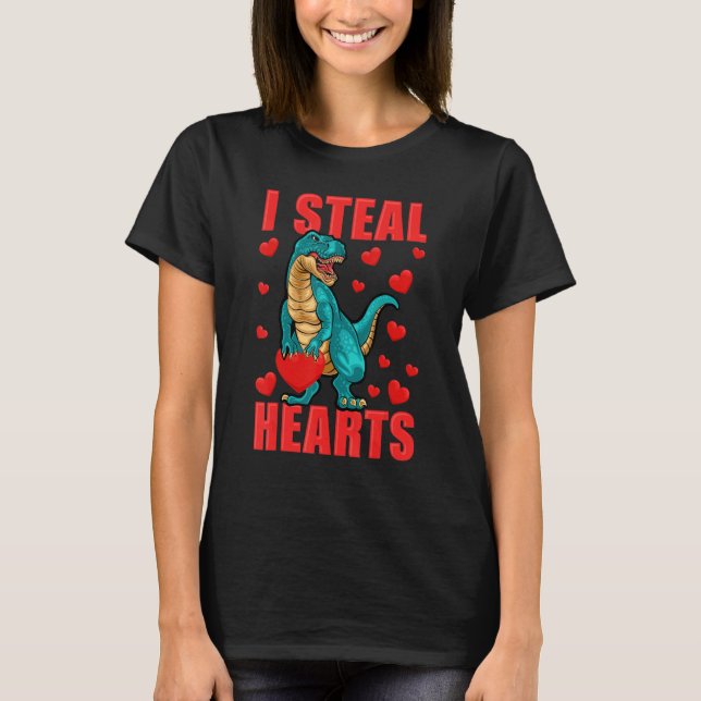 Camiseta Valentines Day Dinosaur I Steal Hearts Boys Men Lo (Anverso)
