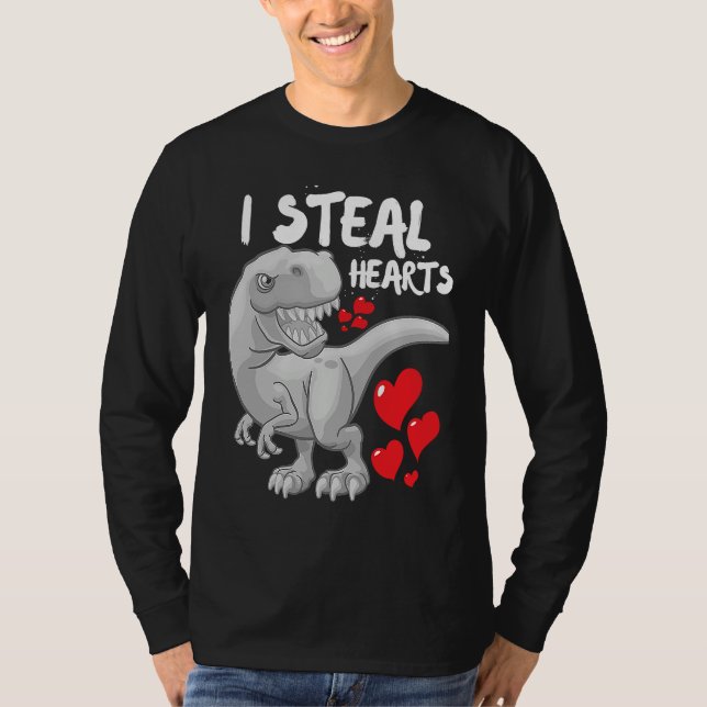 Camiseta Valentines Day Dinosaur I Steal Hearts Boys Men Lo (Anverso)