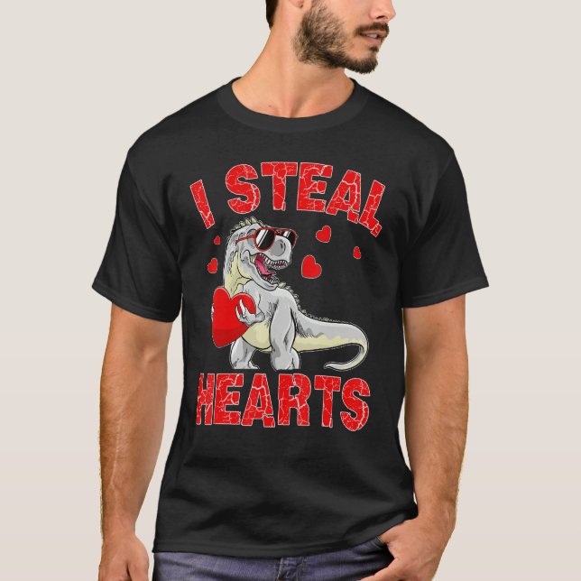 Camiseta Valentines Day Dinosaur I Steal Hearts Boys Men Lo (Anverso)