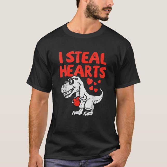 Camiseta Valentines Day Dinosaur I Steal Hearts Boys Men Lo (Anverso)