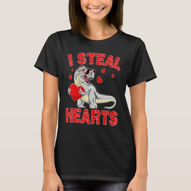 Camiseta Valentines Day Dinosaur I Steal Hearts Boys Men Lo (Anverso)