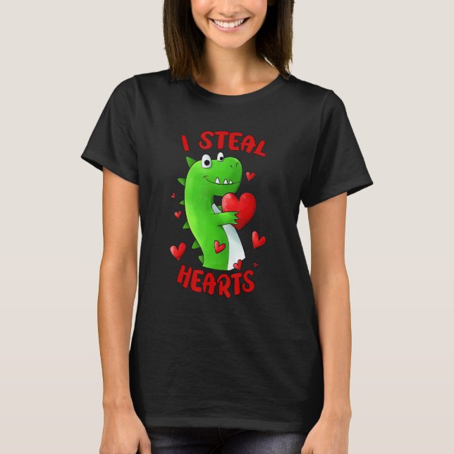 Camiseta Valentines Day Dinosaur I Steal Hearts Kids Love r (Anverso)