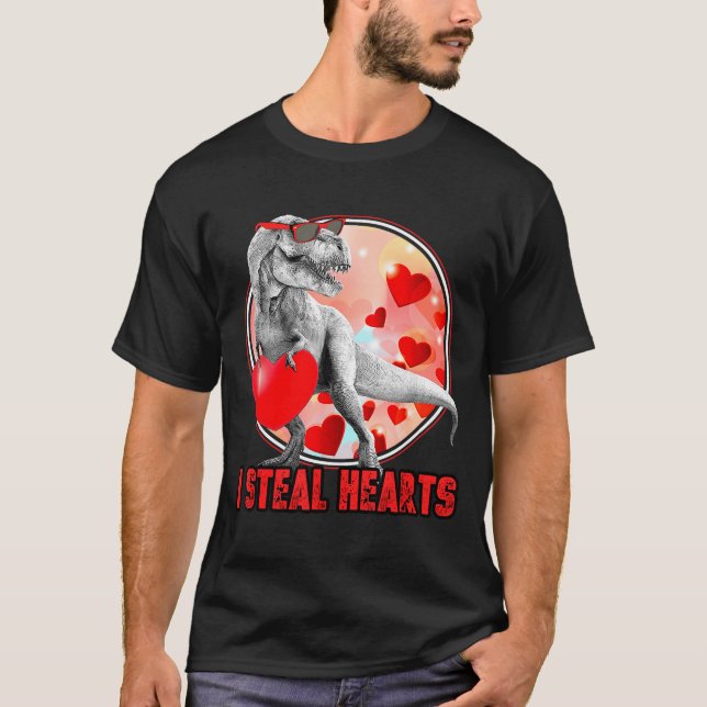 Camiseta Valentines Day Dinosaur T Rex I Steal Hearts Funny (Anverso)