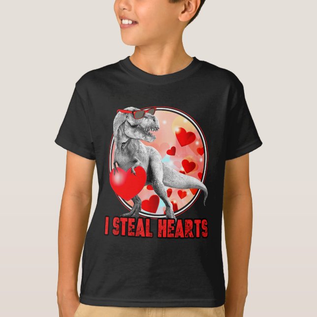 Camiseta Valentines Day Dinosaur T Rex I Steal Hearts Funny (Anverso)