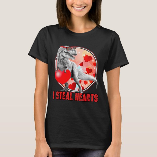 Camiseta Valentines Day Dinosaur T Rex I Steal Hearts Funny (Anverso)