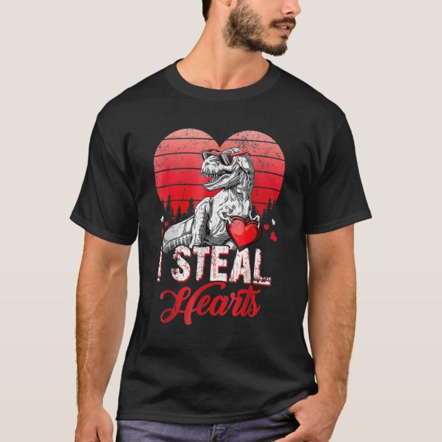 Camiseta Valentines Day Dinosaur T rex Lover I Steal Hearts (Anverso)