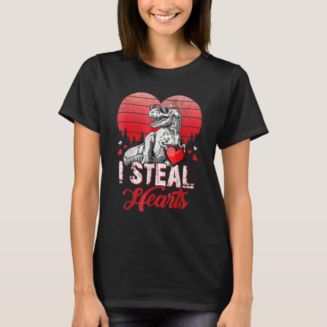 Camiseta Valentines Day Dinosaur T rex Lover I Steal Hearts (Anverso)