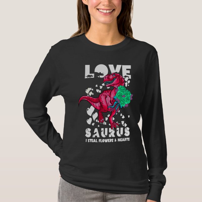 Camiseta Valentines Day Dinosaurs  Love saurus Hearts Boys  (Anverso)