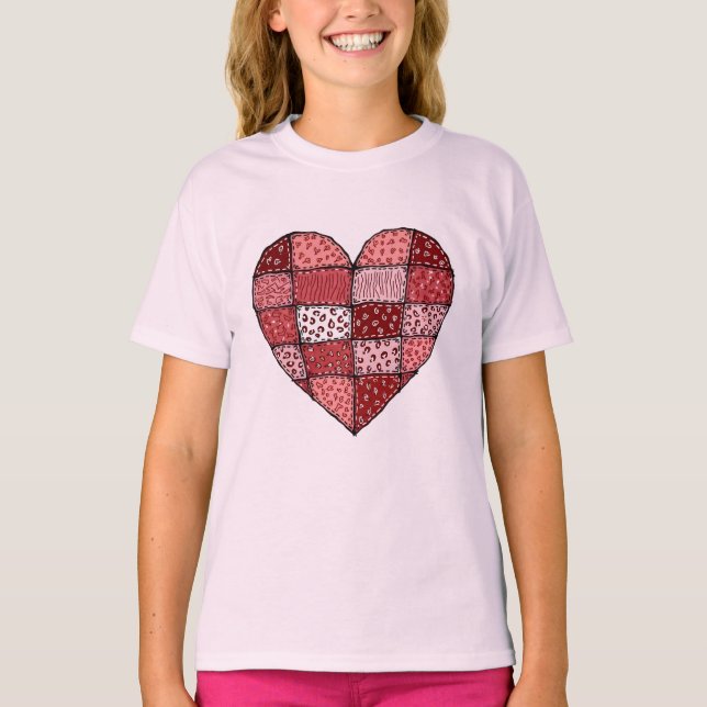Camiseta Valentine's Day Doodle Art Patchwork Heart Kids (Anverso)