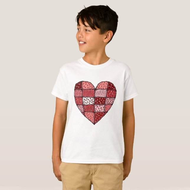 Camiseta Valentine's Day Doodle Art Patchwork Heart Kids (Anverso completo)