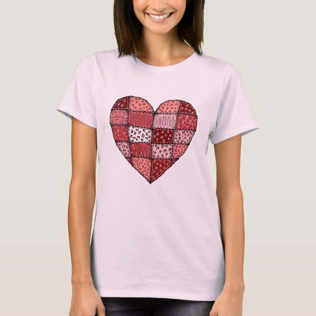 Camiseta Valentine's Day Doodle Art Style Patchwork Heart  (Anverso)