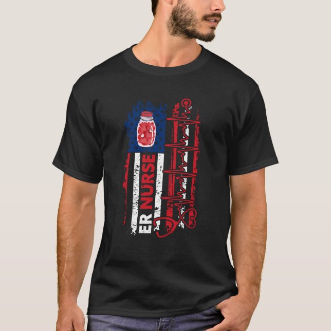 Camiseta Valentines Day ER Nurse Stethoscope American Flag  (Anverso)
