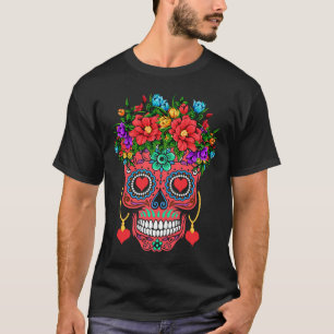 Camiseta Valentines Day Floral Dia De Los Muertos Roses Val