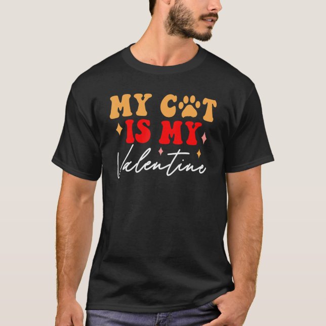 Camiseta Valentine's Day Groovy My Cat is My Valentine Wome (Anverso)