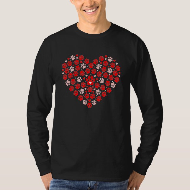 Camiseta Valentine's Day Heart Dog Paw Funny Dog Mom Dad Pu (Anverso)