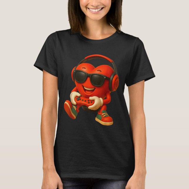 Camiseta Valentines Day Heart Gamer Video Gaming Boys Men K (Anverso)
