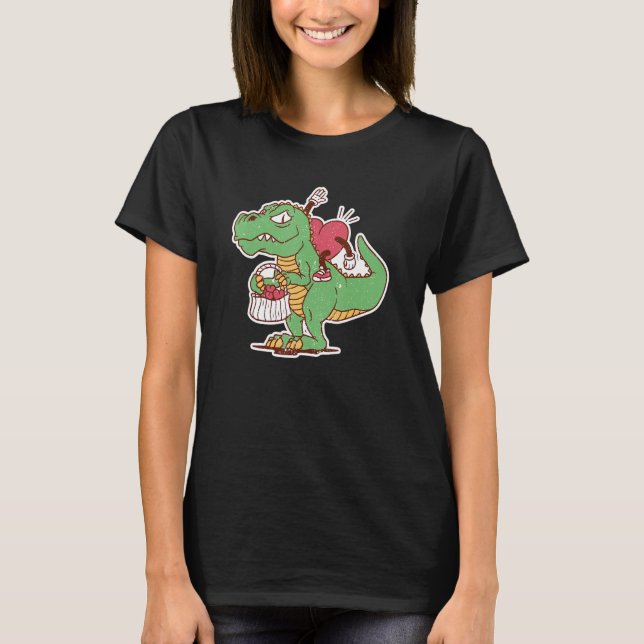 Camiseta Valentines Day Heart Riding Dinosaur Rex  V Day Sa (Anverso)