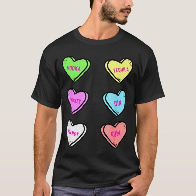 Camiseta Valentines Day Hearts Drinking Liquor Lovers Anti  (Anverso)