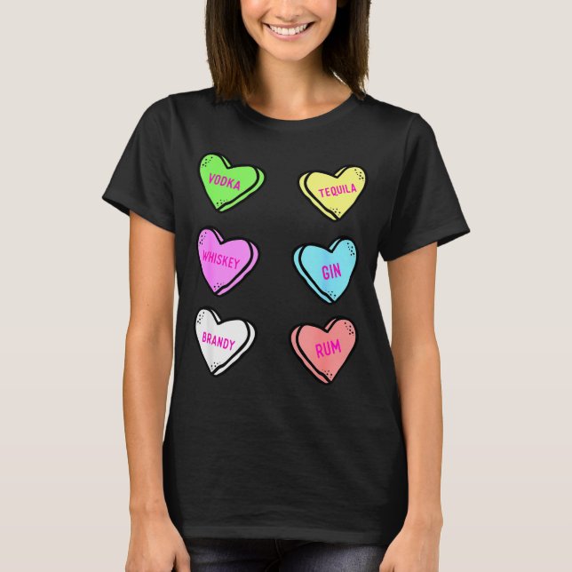 Camiseta Valentines Day Hearts Drinking Liquor Lovers Anti  (Anverso)
